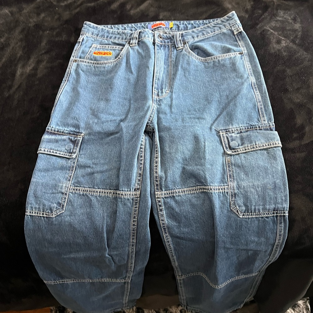 Vintage Blue Denim Cargo Jeans